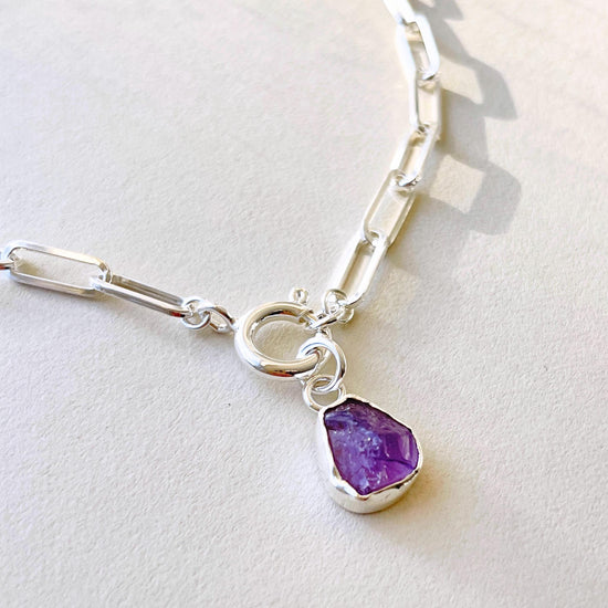 Amethyst Carved Chunky Chain Necklace | Calming (Sterling Silver)