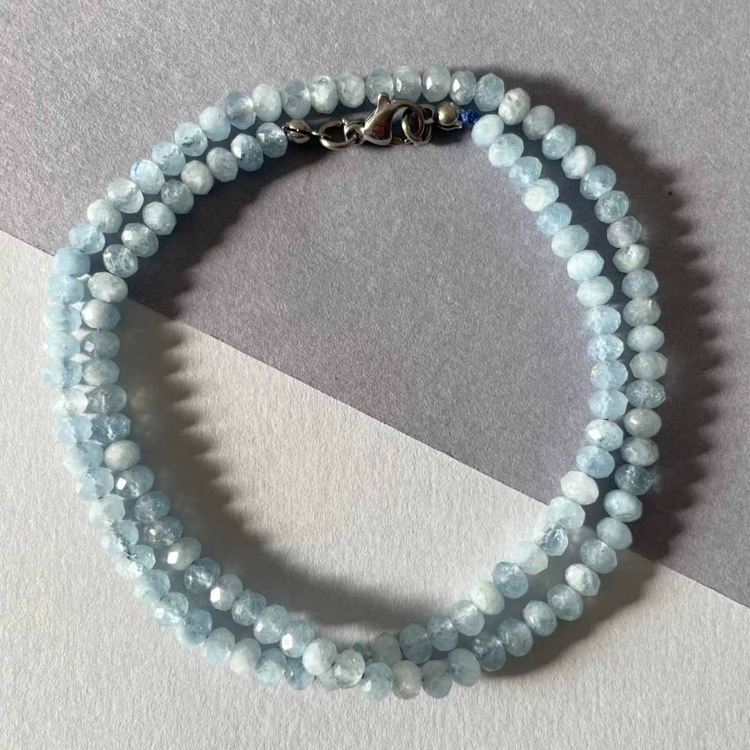 Aquamarine Faceted Strand Necklace | Serenity (Gold & Silver)