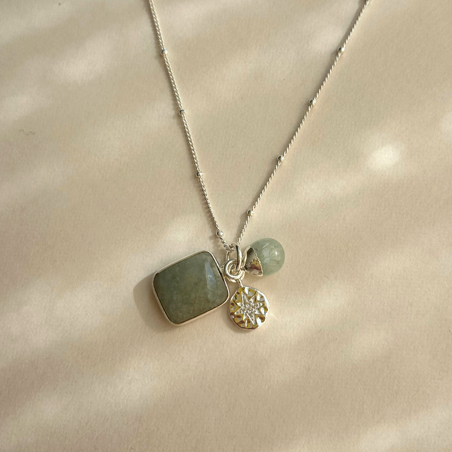 Aquamarine Gem Slice Triple Necklace | Serenity (Silver)