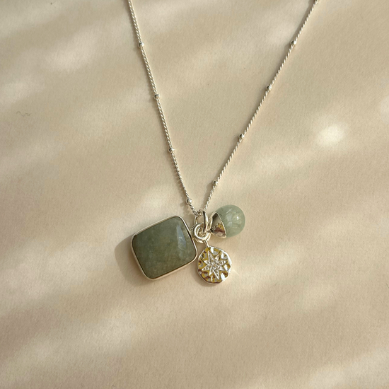Aquamarine Gem Slice Triple Necklace | Serenity (Silver)