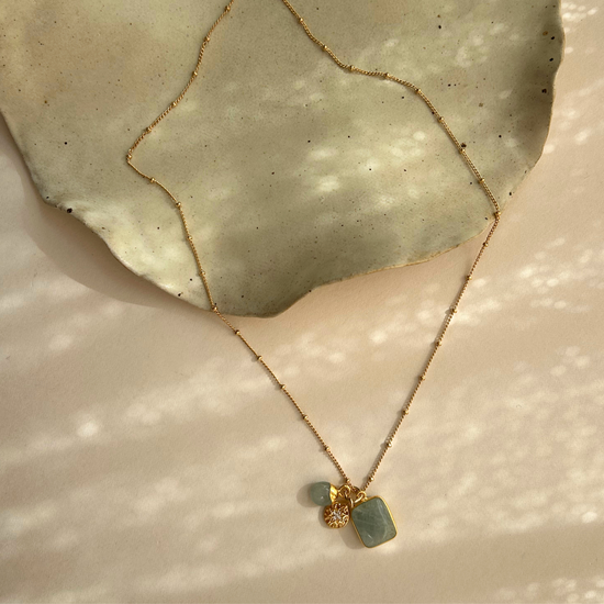 Aquamarine Gem Slice Triple Necklace | Serenity (Gold plated)