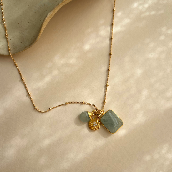 Aquamarine Gem Slice Triple Necklace | Serenity (Gold plated)