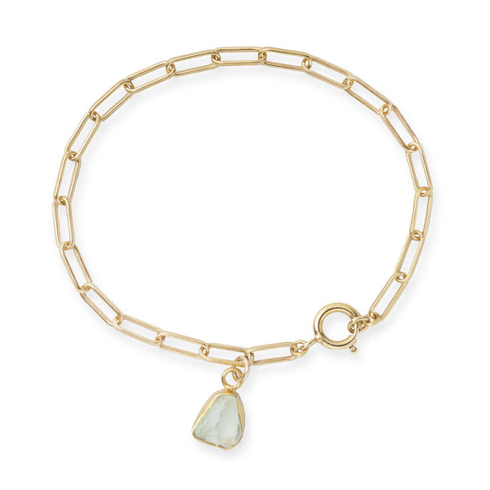 Aquamarine Carved Chunky Chain Bracelet | Serenity (Gold Plated)