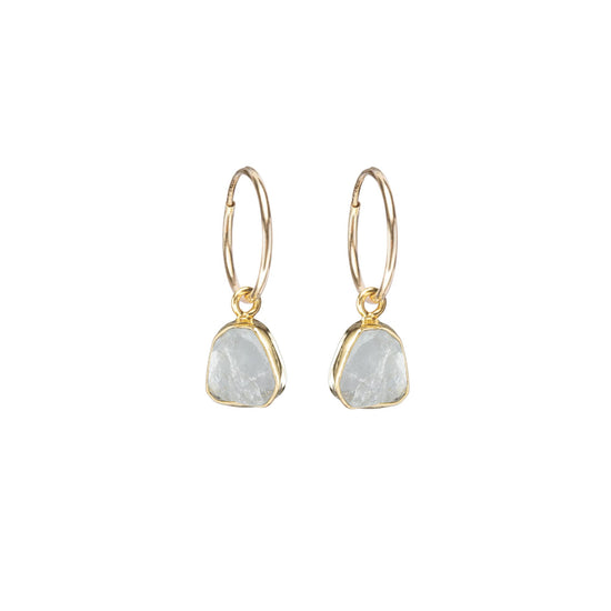 Aquamarine Carved Hoop Earrings | Serenity (Gold Fill)