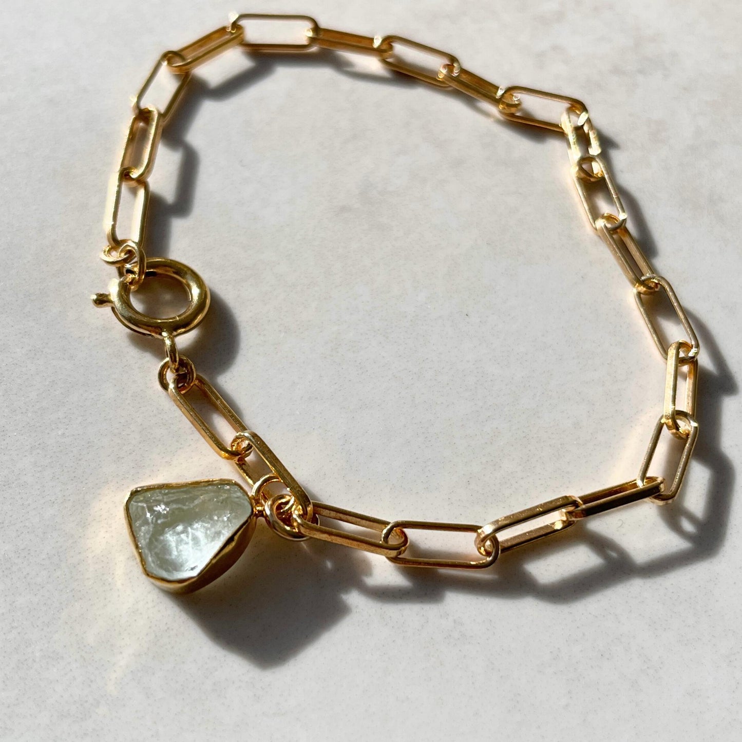 Aquamarine Carved Chunky Chain Bracelet | Serenity (Gold Plated)