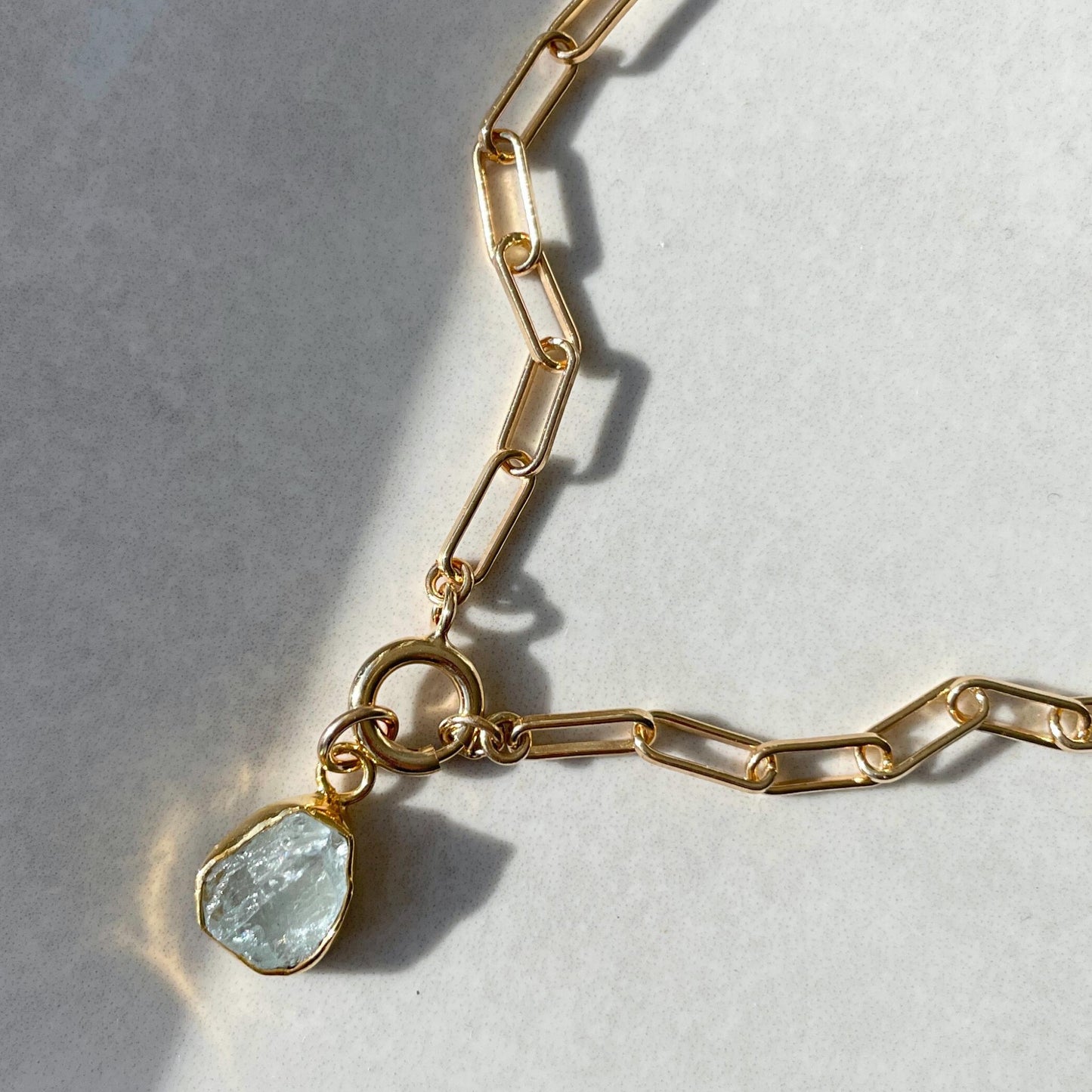 Aquamarine Carved Chunky Chain Necklace | Serenity (Gold Plated)