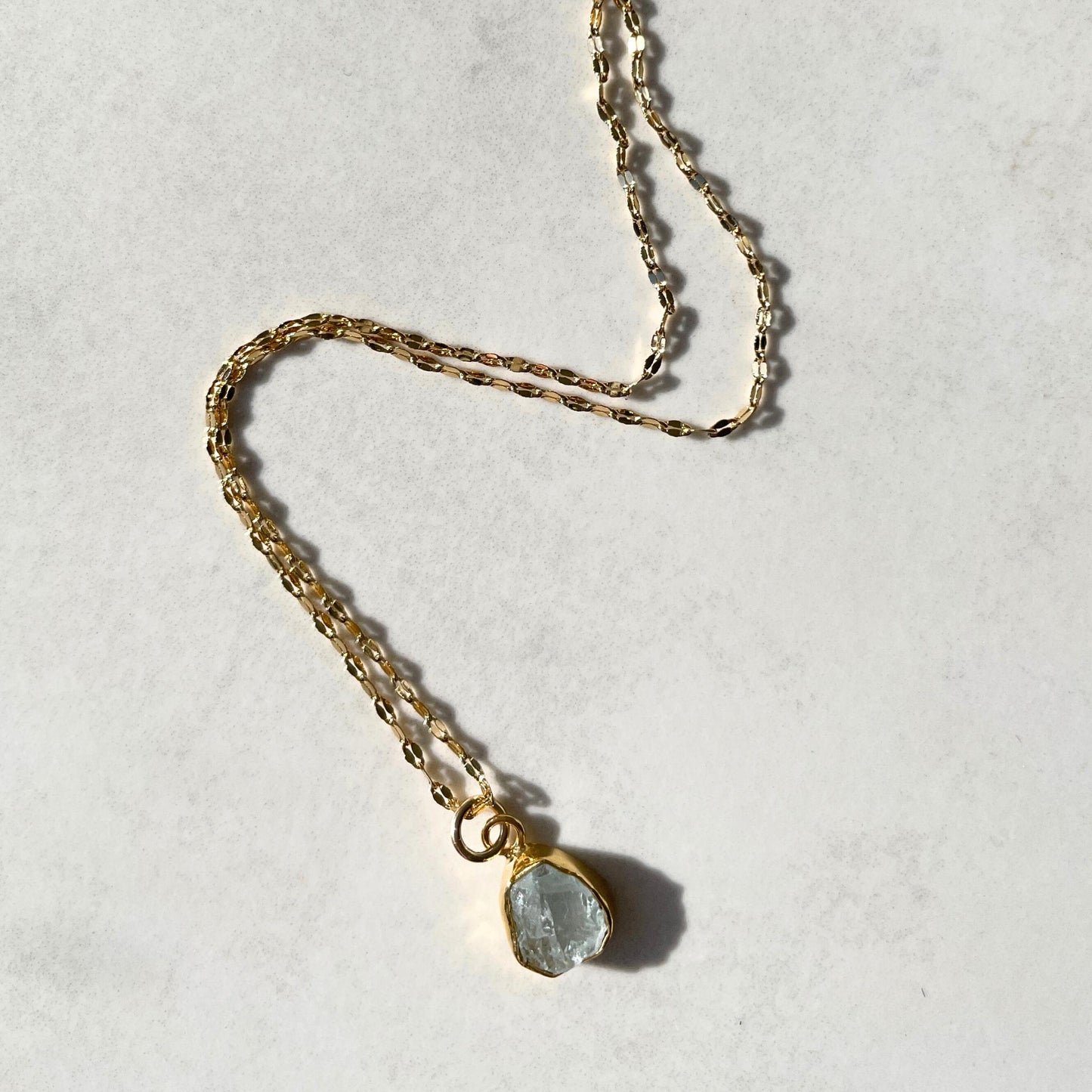 Aquamarine Carved Vintage Chain Necklace | Serenity (Gold Plated)