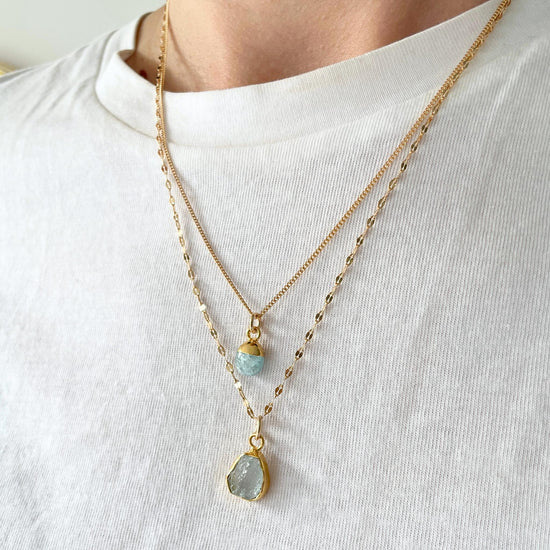 Aquamarine Carved Vintage Chain Necklace | Serenity (Gold Plated)