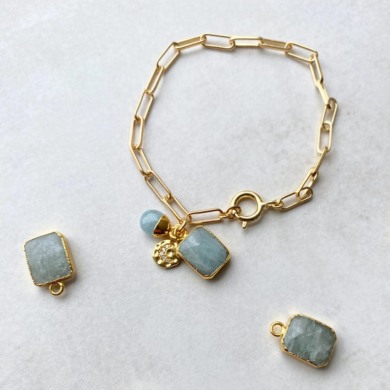 Aquamarine Gem Slice Triple Chunky Chain Bracelet | Serenity (Gold Plated)