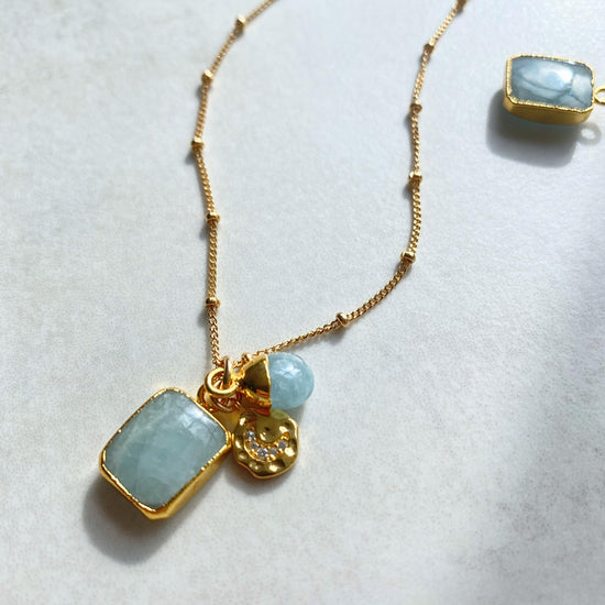 Aquamarine Gem Slice Triple Necklace | Serenity (Gold plated)