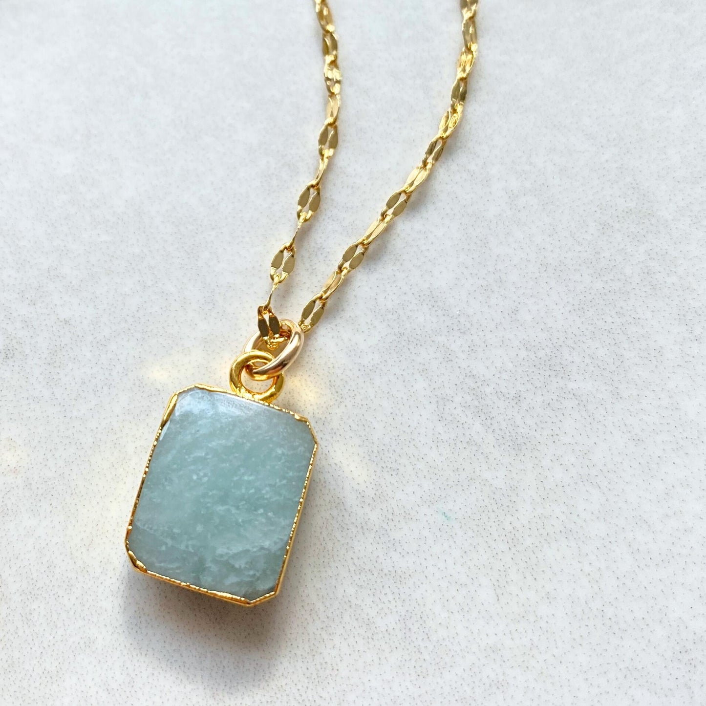 Aquamarine Gem Slice Vintage Chain Necklace | Serenity (Gold Plated)