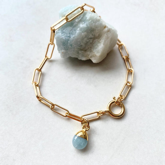 Aquamarine Tiny Tumbled Chunky Chain Bracelet | Serenity (Gold Plated)