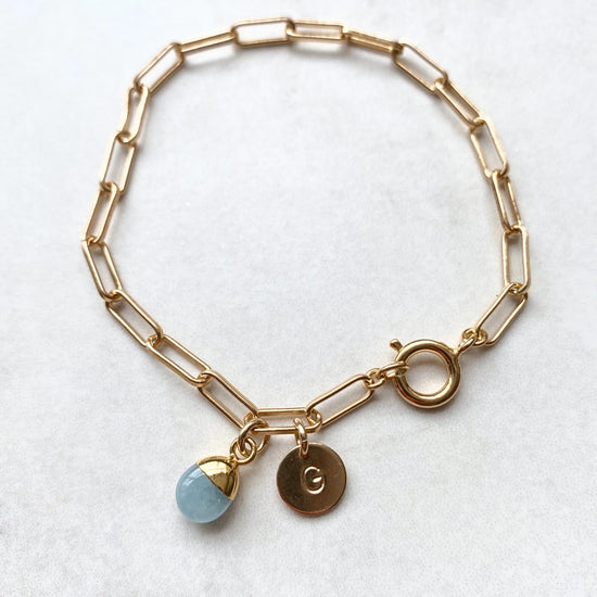 Aquamarine Tiny Tumbled Chunky Chain Bracelet | Serenity (Gold Plated)