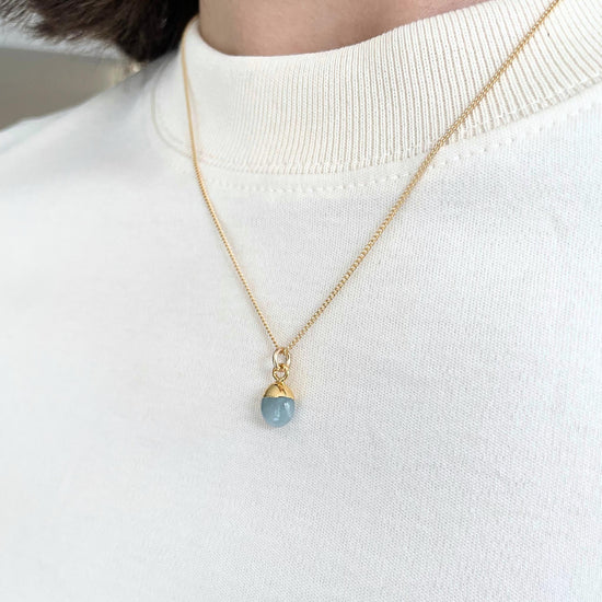 Aquamarine Tiny Tumbled Necklace | Serenity (Gold Plated)