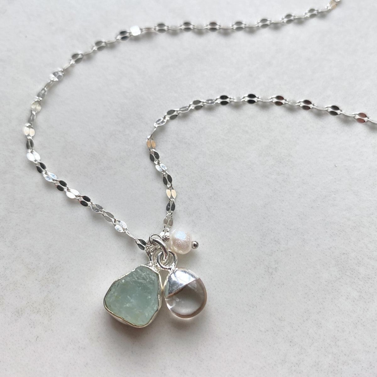 Aquamarine Carved Triple Necklace Serenity Healing Calm