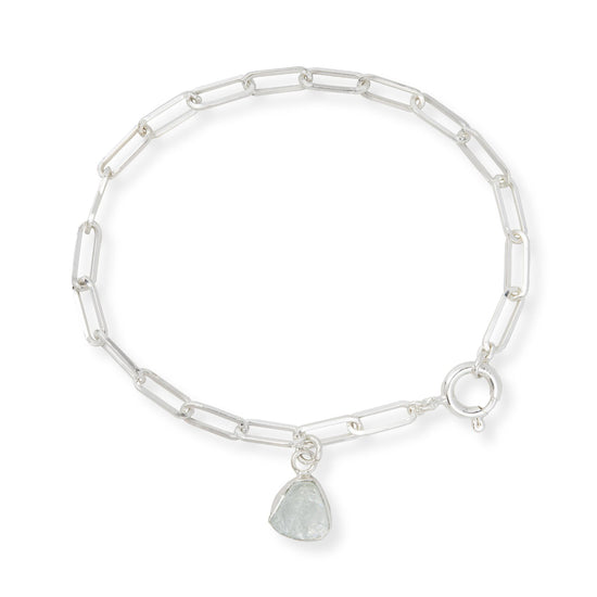 Aquamarine Carved Chunky Chain Bracelet | Serenity (Sterling Silver)