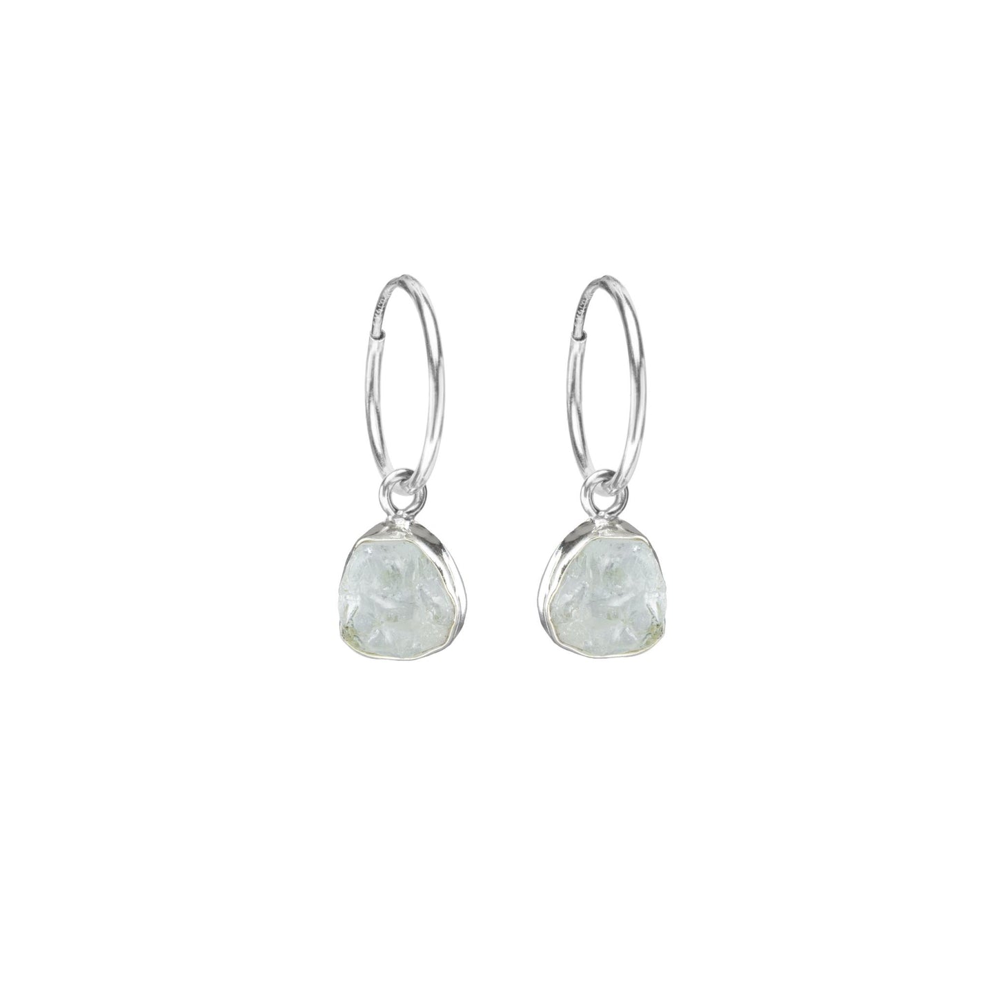 Aquamarine Carved Hoop Earrings | Serenity (Sterling Silver)