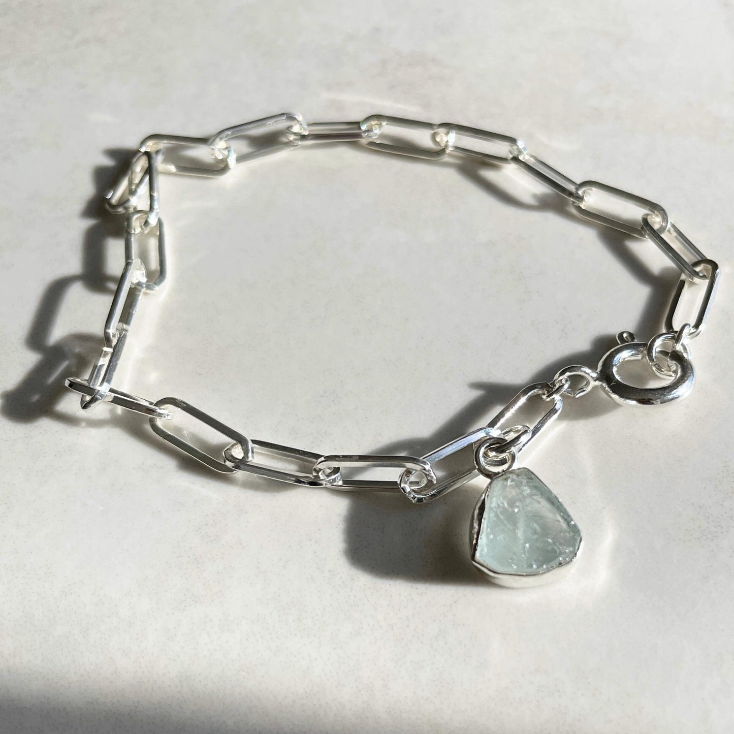 Aquamarine Carved Chunky Chain Bracelet | Serenity (Sterling Silver)