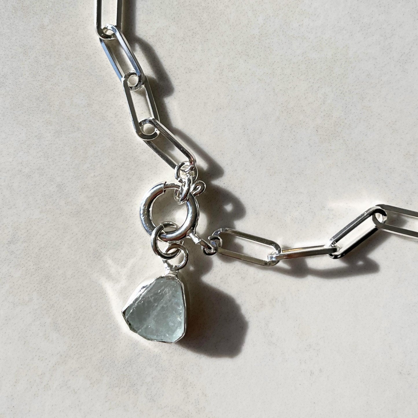 Aquamarine Carved Chunky Chain Necklace | Serenity (Sterling Silver)