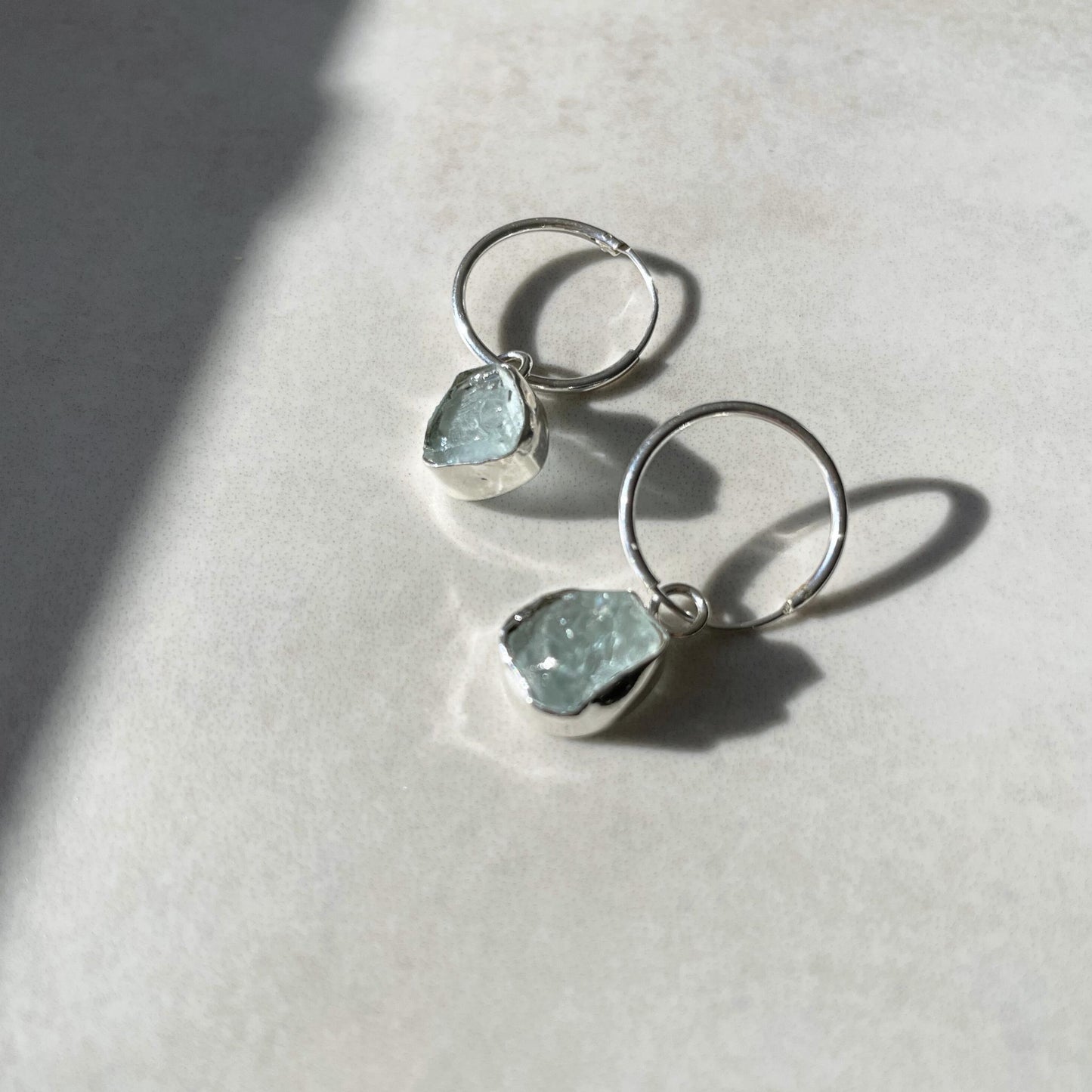 Aquamarine Carved Hoop Earrings | Serenity (Sterling Silver)