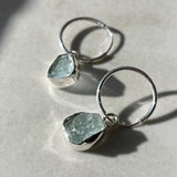 Aquamarine Carved Hoop Earrings | Serenity (Sterling Silver)