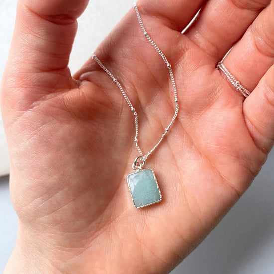 Aquamarine Gem Slice Necklace | Serenity (Silver)