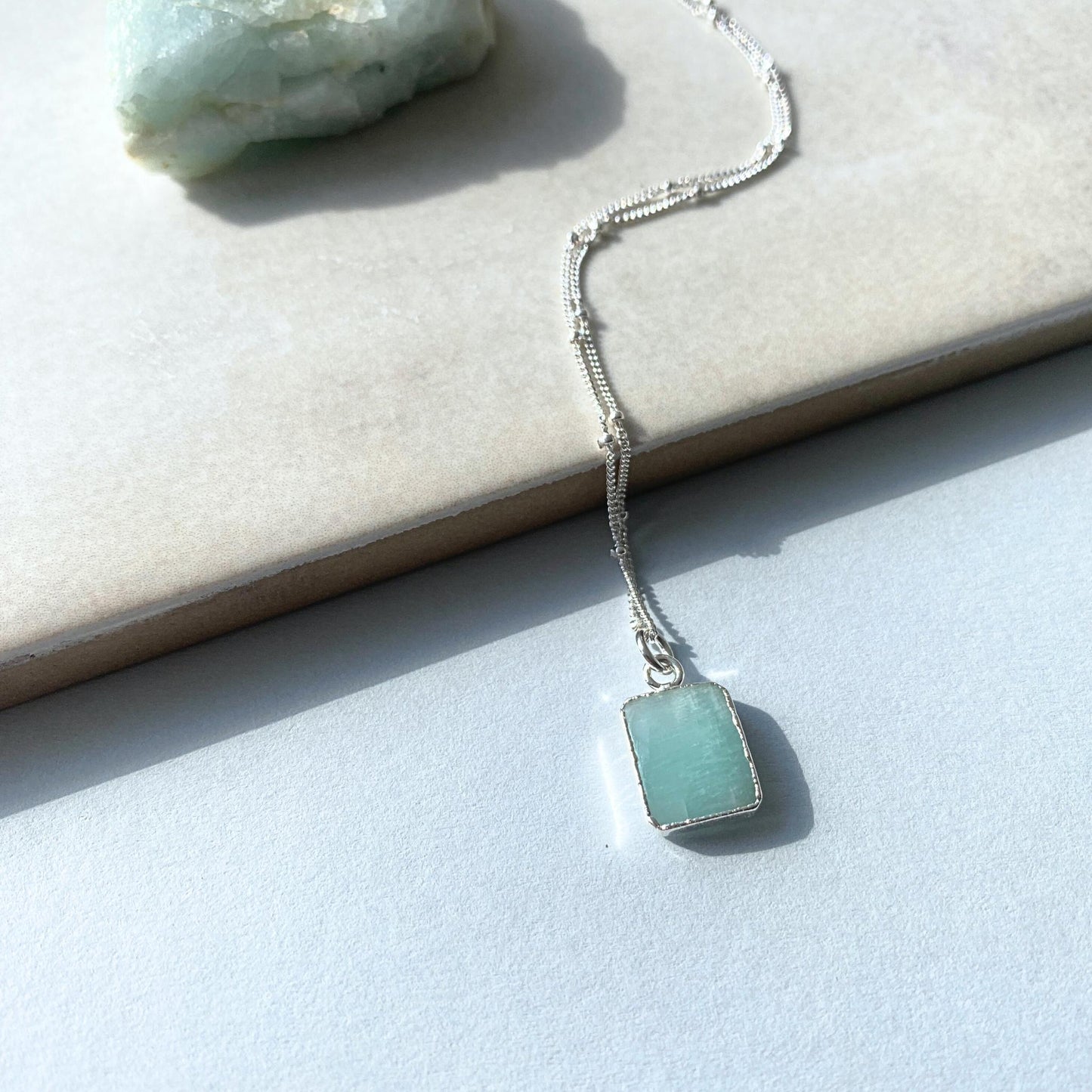 Aquamarine Gem Slice Necklace | Serenity (Sterling Silver)