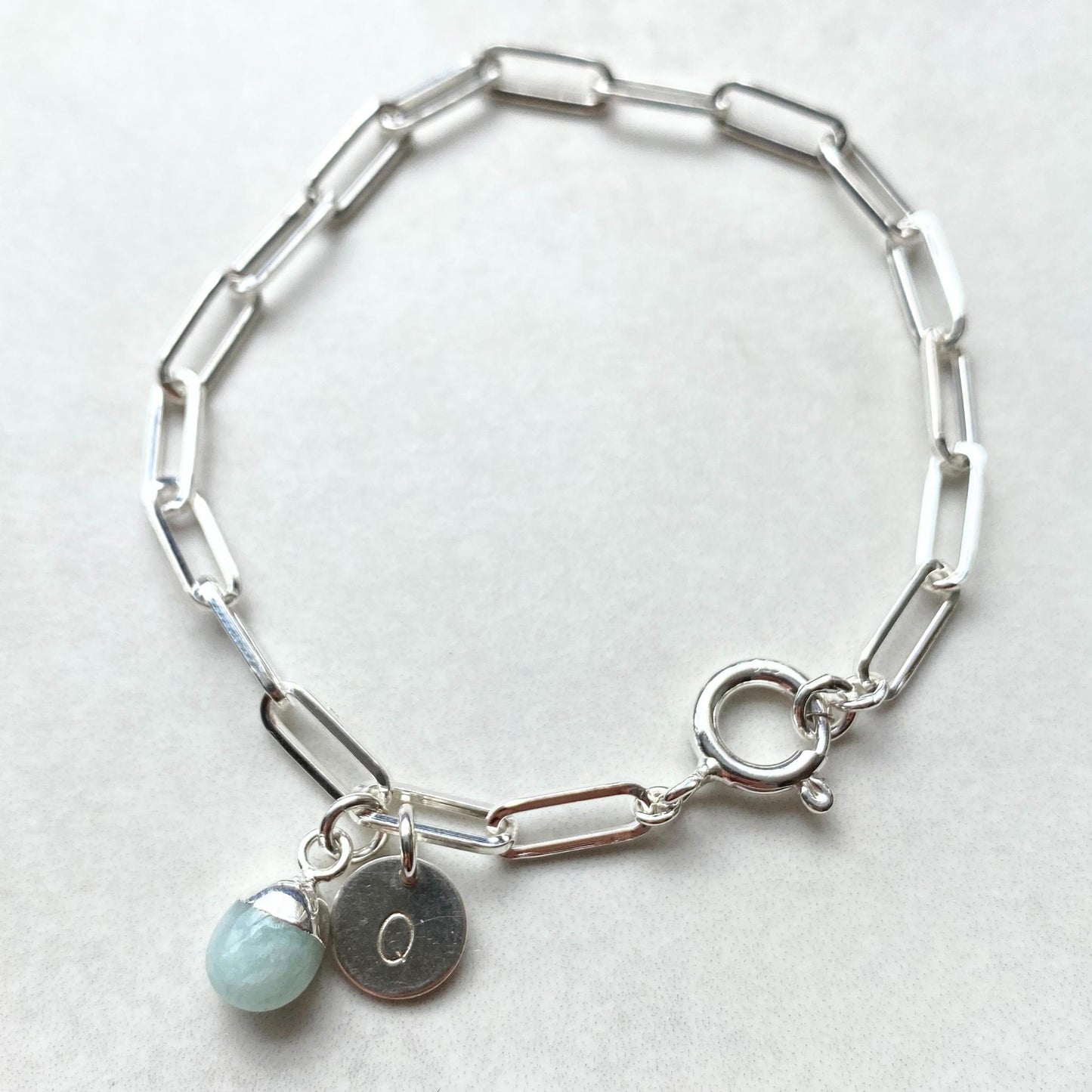 Aquamarine Tiny Tumbled Chunky Chain Bracelet | Calming (Sterling Silver)