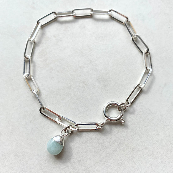 Aquamarine Tiny Tumbled Chunky Chain Bracelet | Calming (Silver)