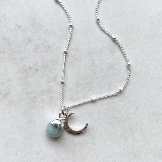 Aquamarine & Moon Necklace | Serenity (Silver)
