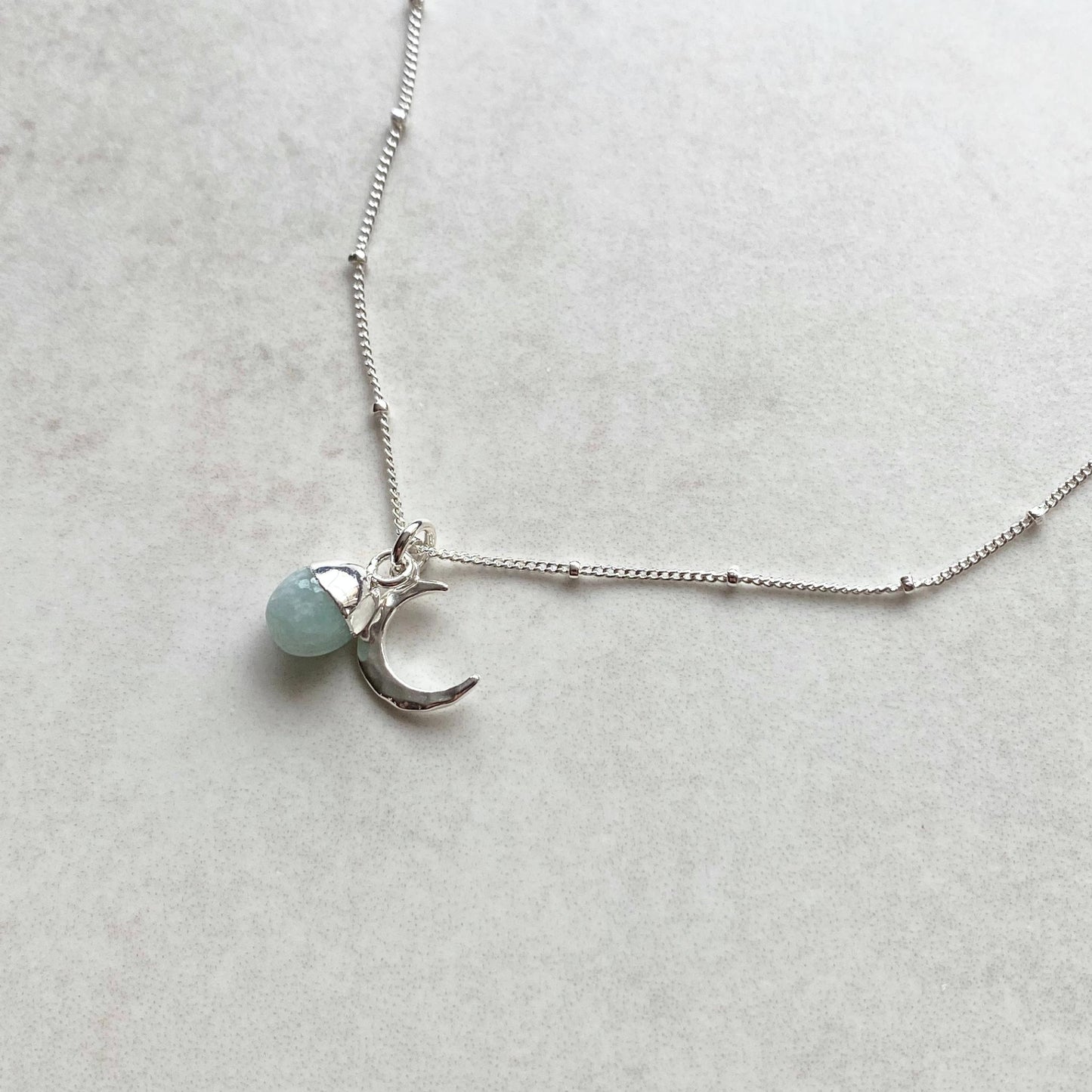 Aquamarine & Moon Necklace | Serenity (Sterling Silver)
