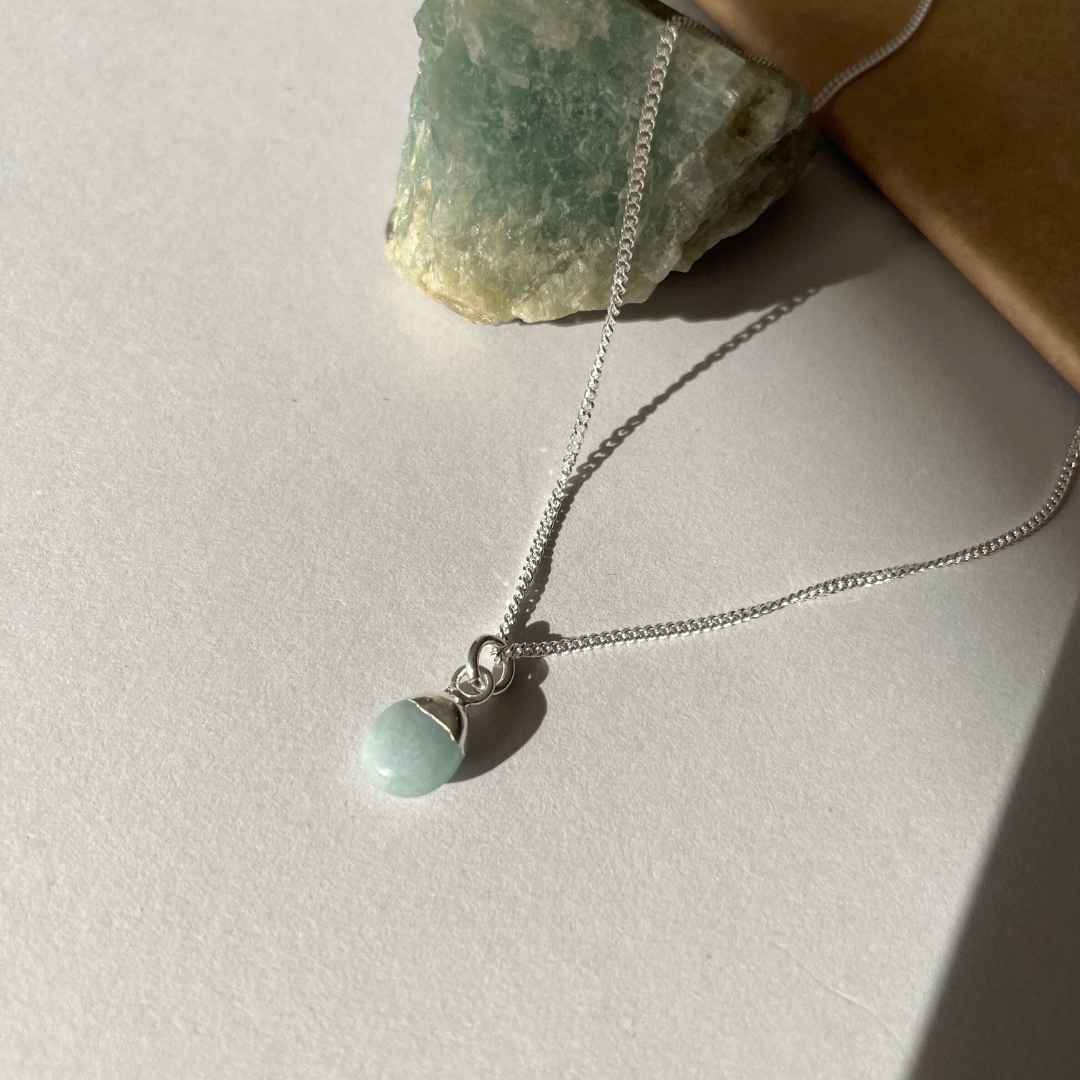 Aquamarine Tiny Tumbled Necklace | Serenity (Silver)