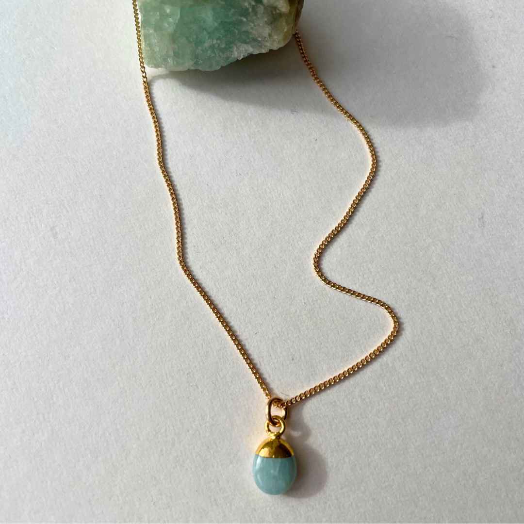 Aquamarine Tiny Tumbled Necklace | Serenity (Gold Plated)