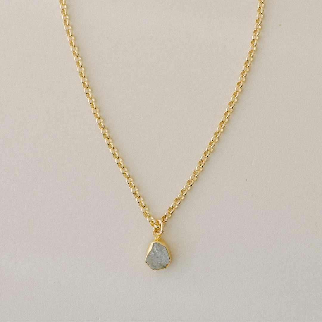 Aquamarine Carved Belcher Chain Necklace | Serenity (Gold Plated)
