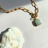 Aquamarine Gem Slice Necklace | Serenity (Gold Plated)