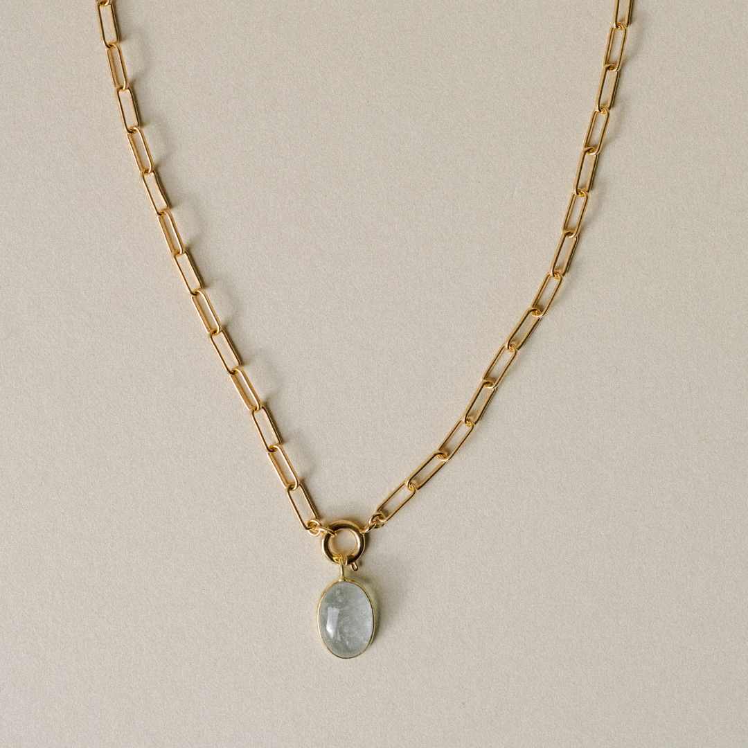 Aquamarine Dome Pendant Necklace | Serenity (Gold Plated)