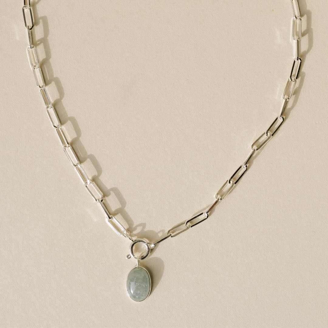 Aquamarine Dome Pendant Necklace | Serenity (Silver)