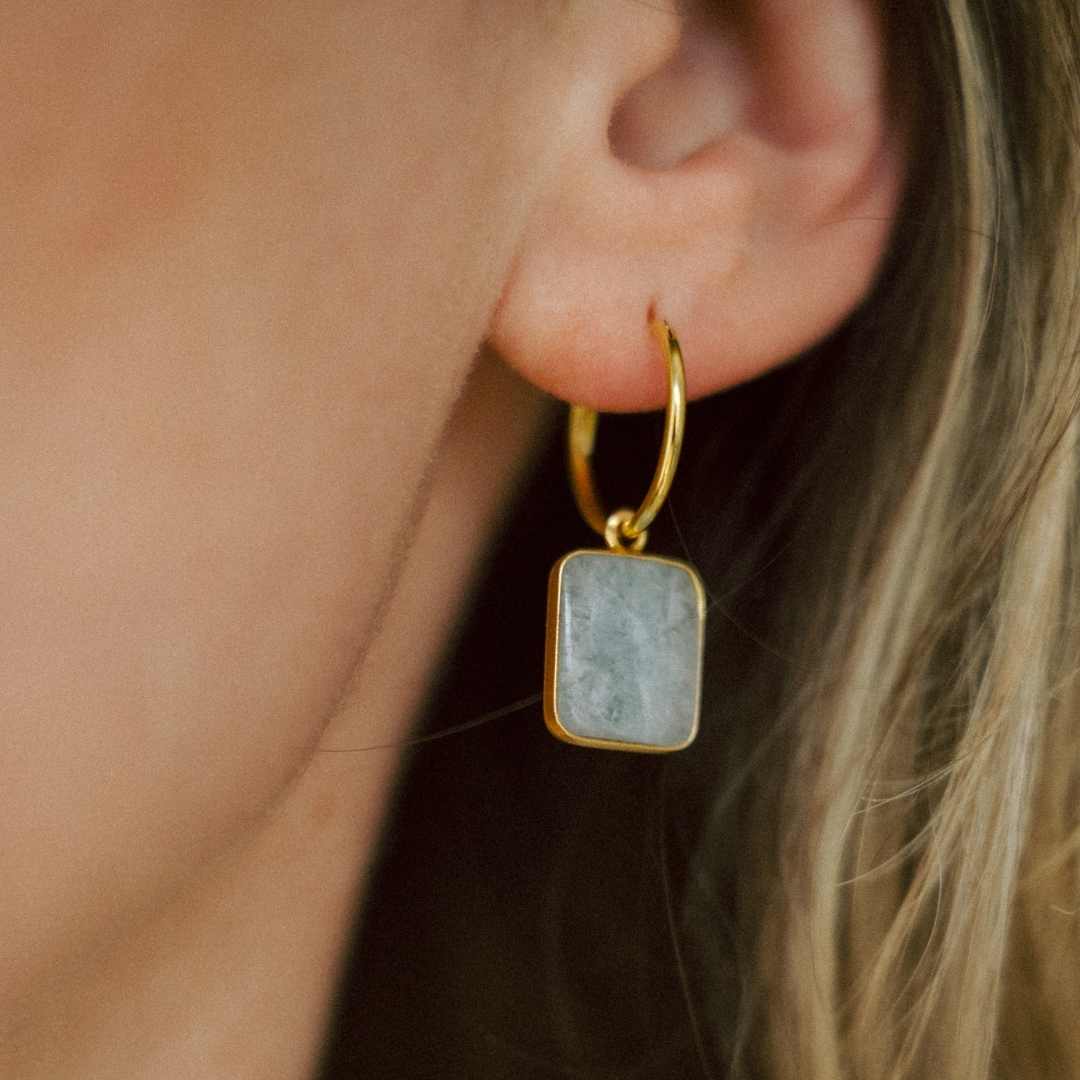 Aquamarine Gem Slice Hoop Earrings Serenity