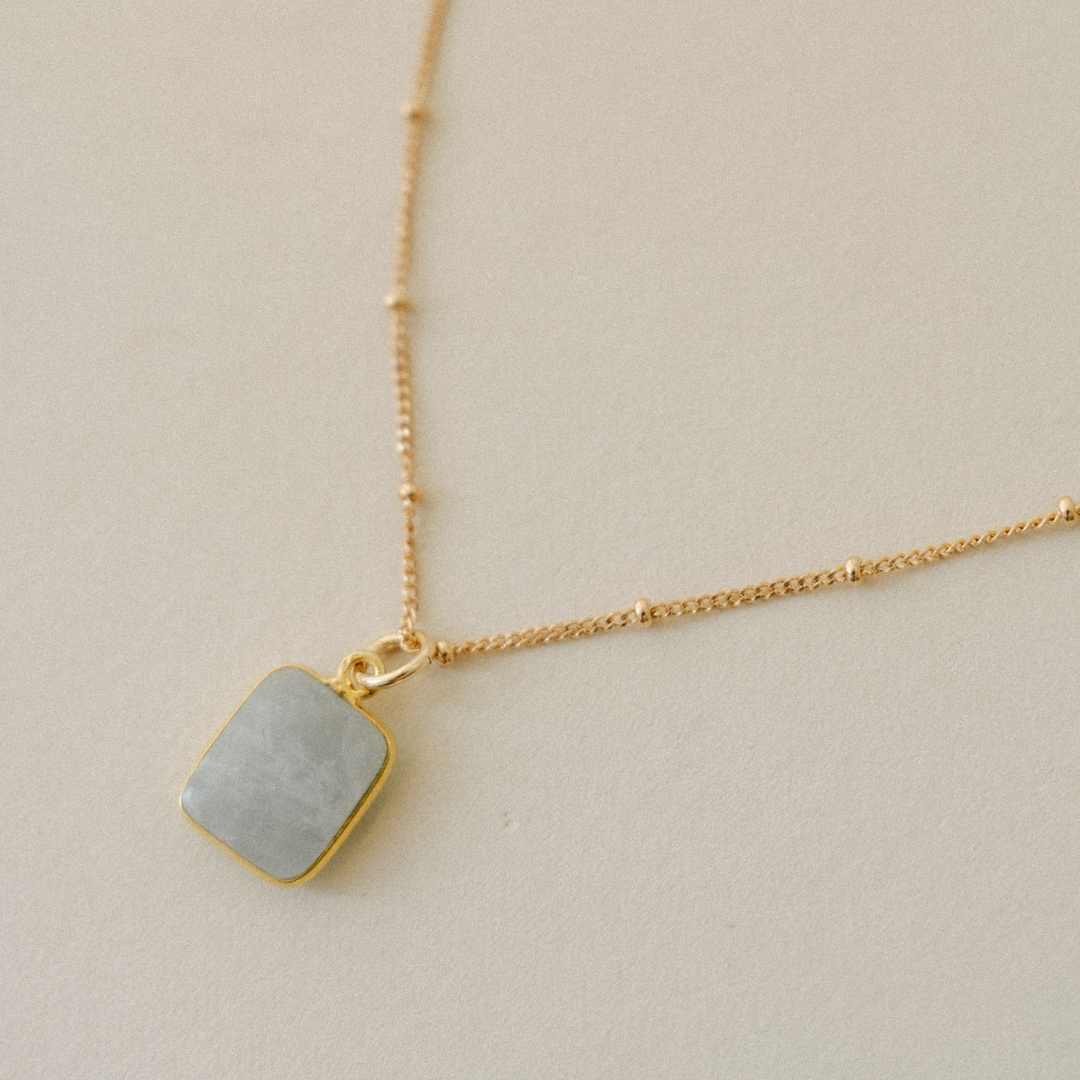 Aquamarine Gem Slice Necklace | Serenity (Gold Plated)
