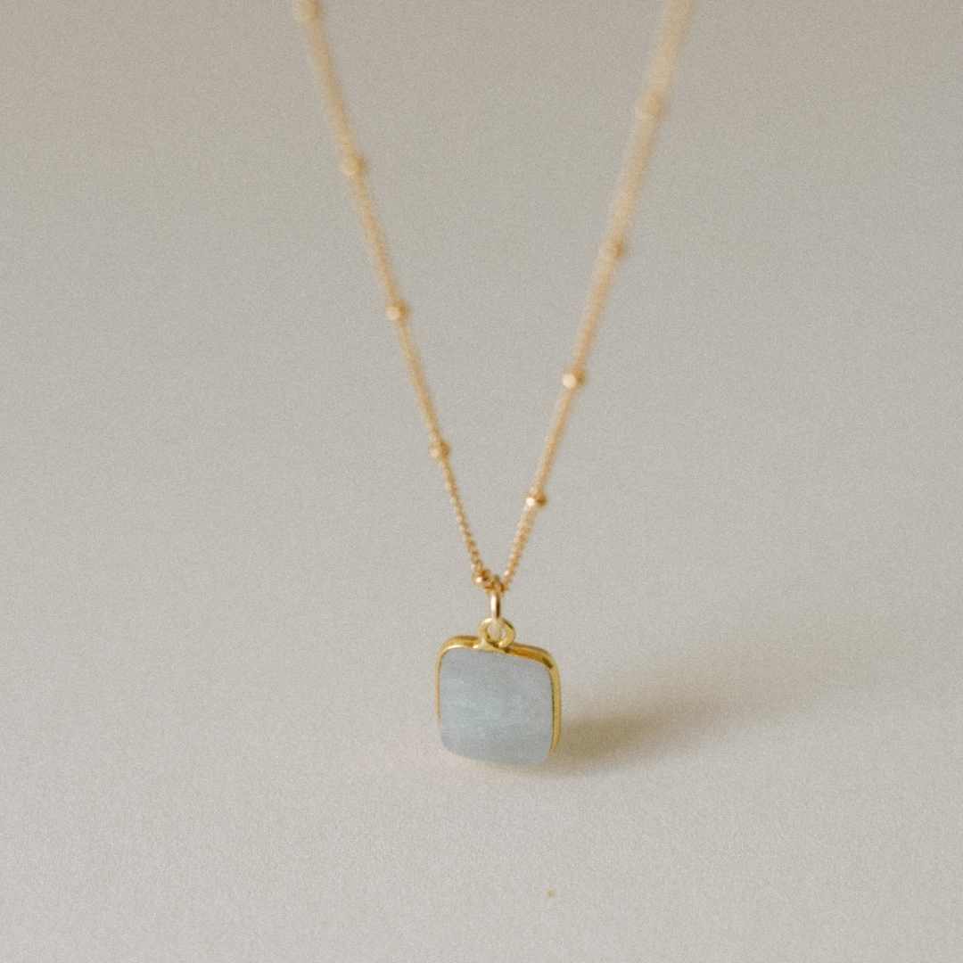 Aquamarine Gem Slice Necklace | Serenity (Gold Plated)