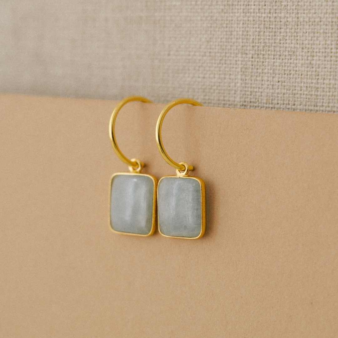 Aquamarine Gem Slice Hoop Earrings | Serenity (Gold Fill)
