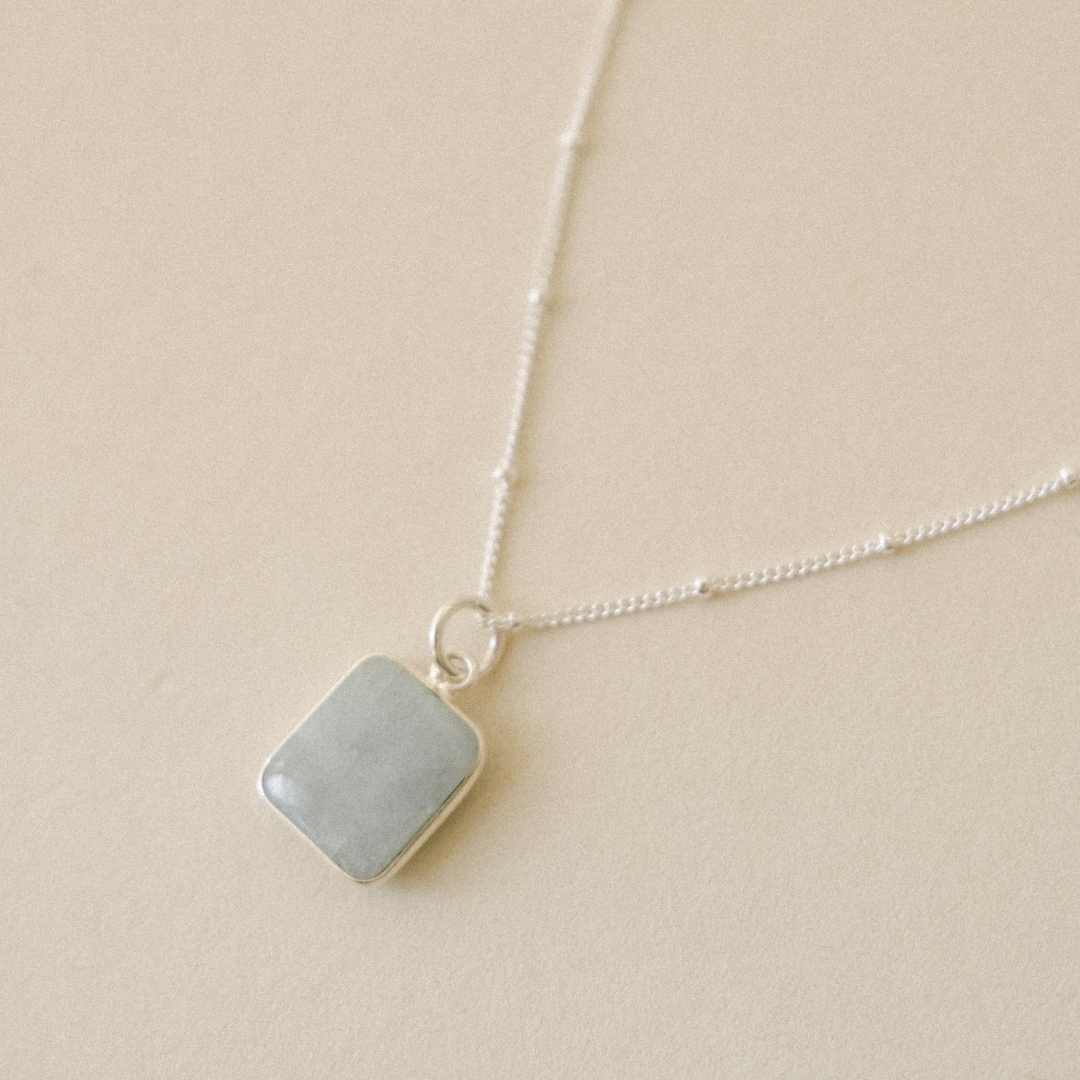 Aquamarine Gem Slice Necklace | Serenity (Silver)