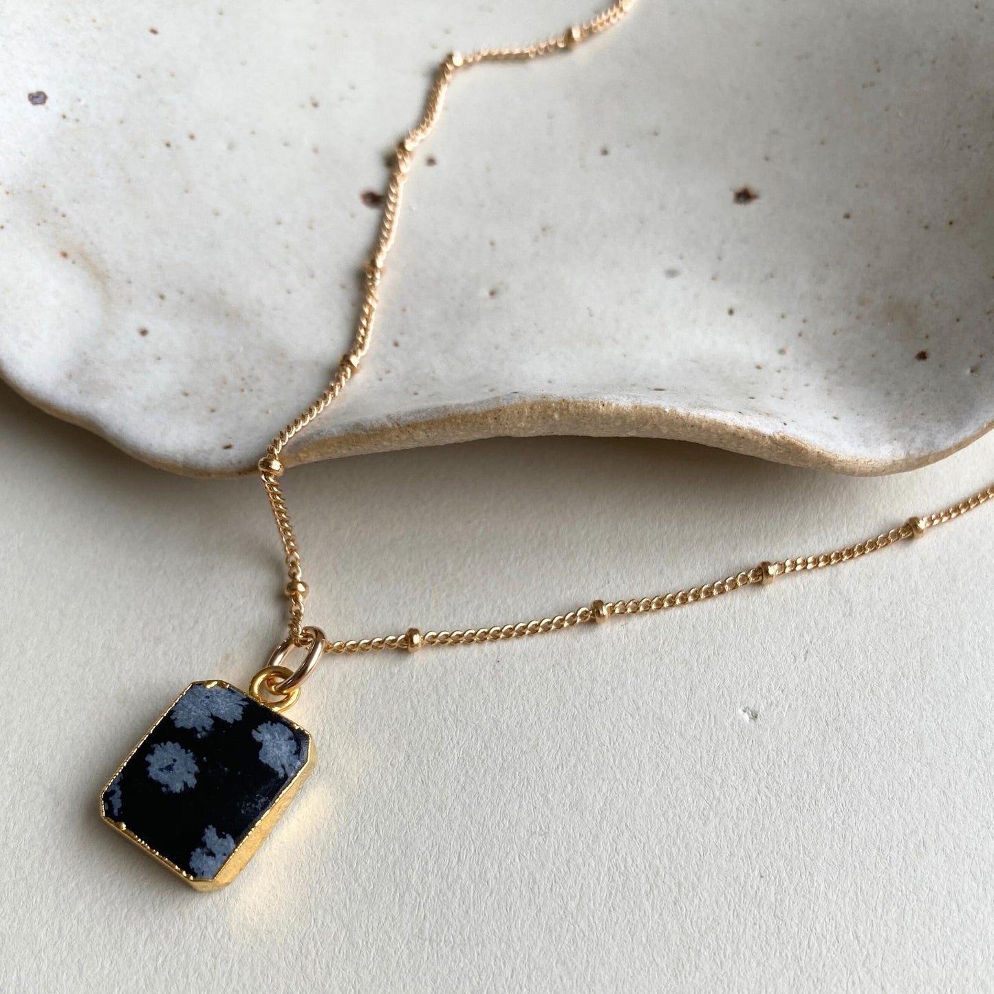 Load image into Gallery viewer, Snowflake Obsidian Gem Slice Necklace | Protection (Gold Plated)
