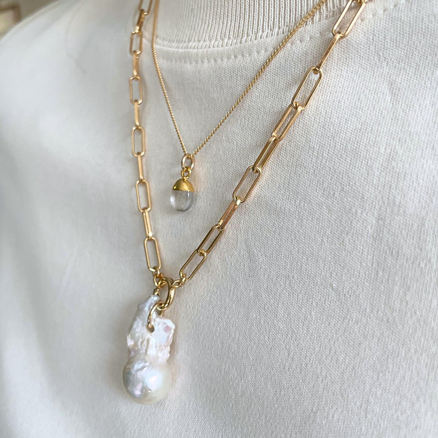 Freshwater Baroque Pearl Chunky Chain Necklace (Gold Plated)