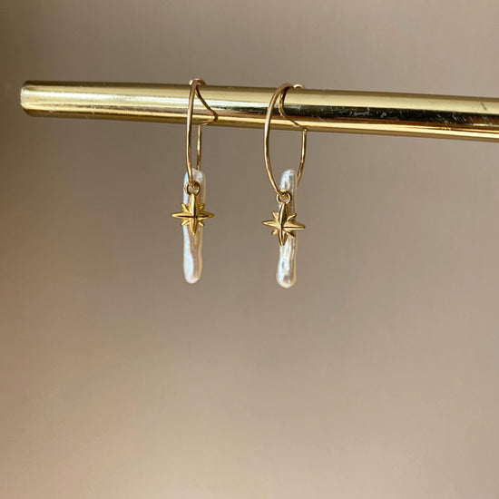 Freshwater Stem Pearl Hoop Earrings (Gold Fill)