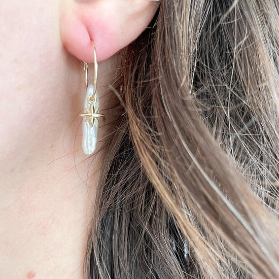 Freshwater Stem Pearl Hoop Earrings (Gold Fill)