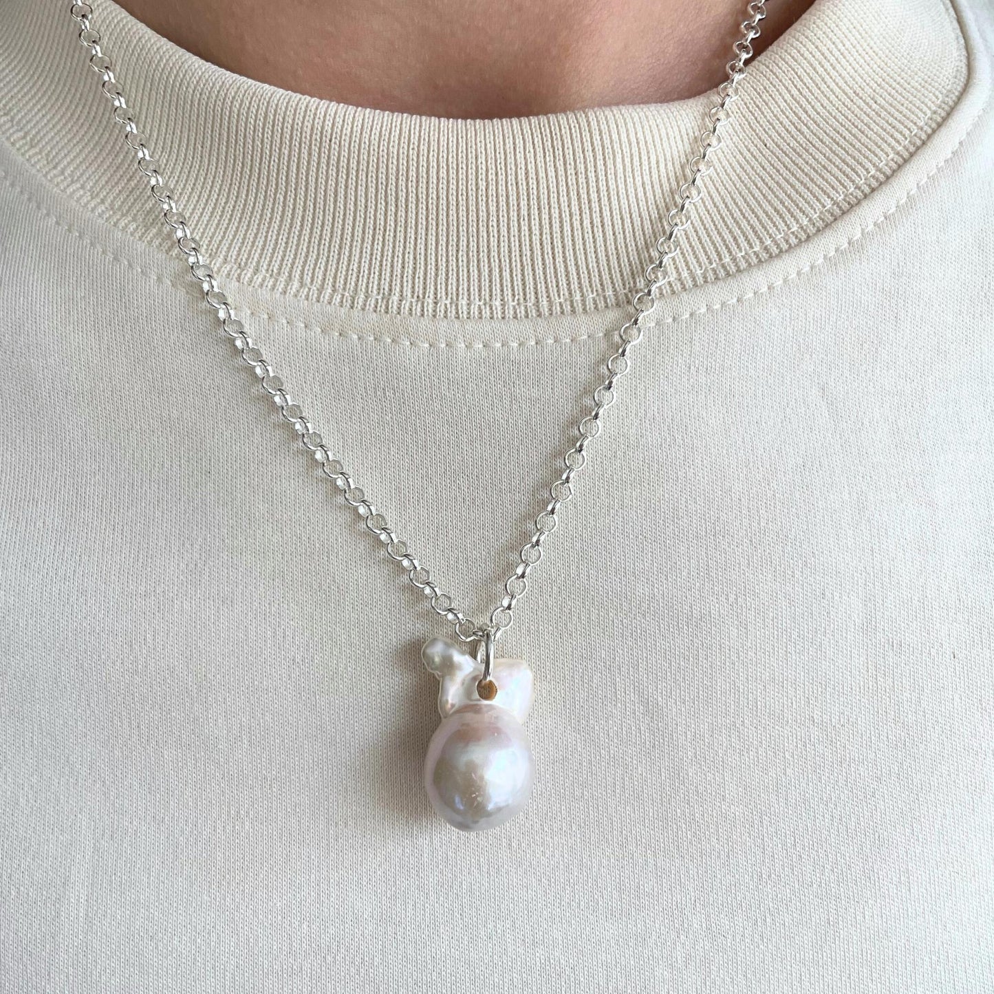 Freshwater Baroque Pearl Belcher Chain Necklace (Sterling Silver)