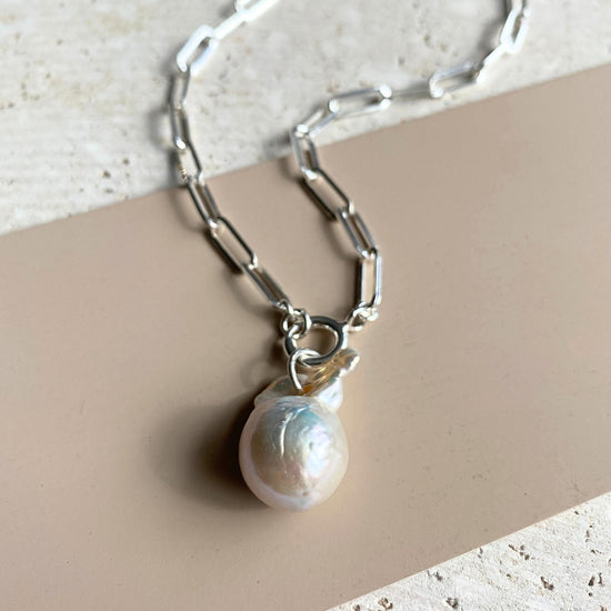 Freshwater Baroque Pearl Chunky Chain Necklace (Sterling Silver)