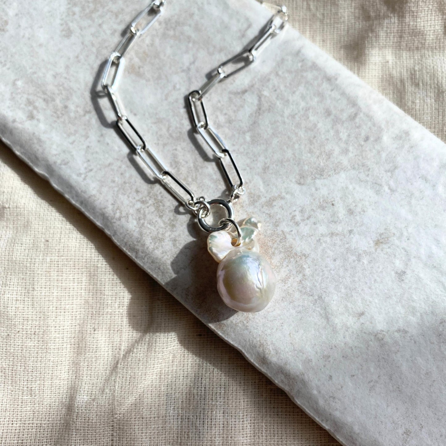 Freshwater Baroque Pearl Chunky Chain Necklace (Sterling Silver)