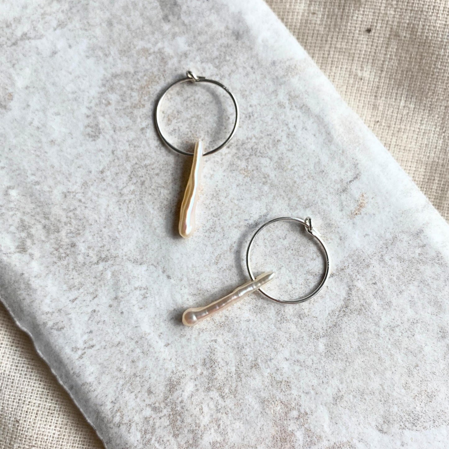 Freshwater Stem Pearl Hoop Earrings (Sterling Silver)